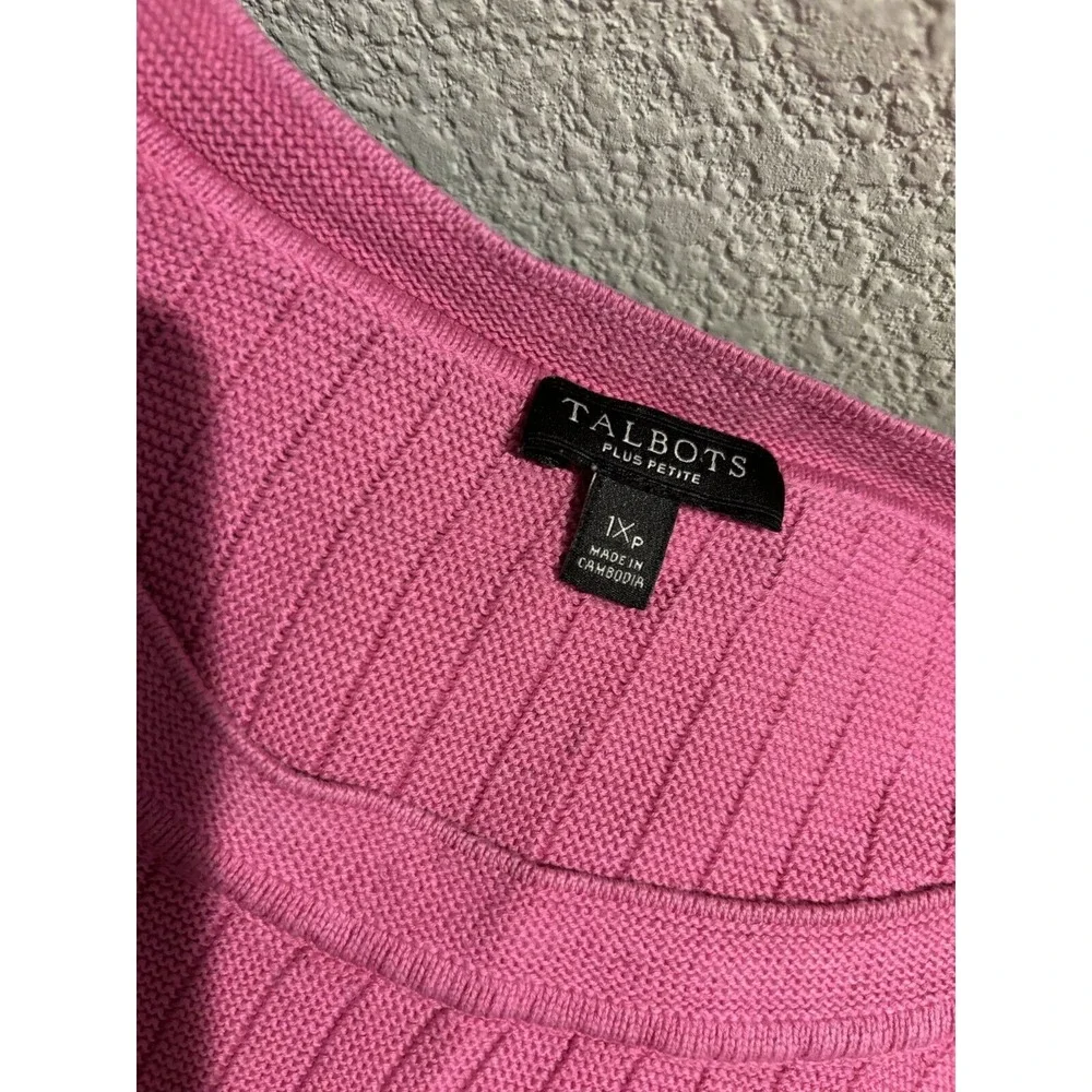 Talbots Sweater‎ Women's 1X Petite Pink Cotton 3/4 Sleeve Pullover